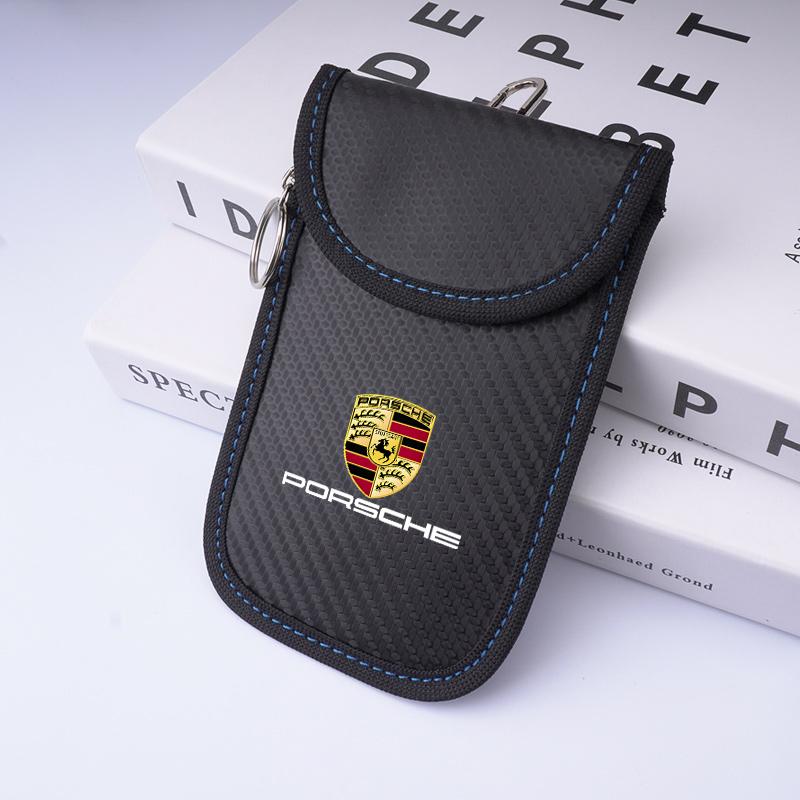 lczcr3 Leather Car Key Case Signal Blocker Bag Shielding Pocke For Porsche Panamera Cayenne Taycan 911 718 Macan Carrera-GT 928 944 968