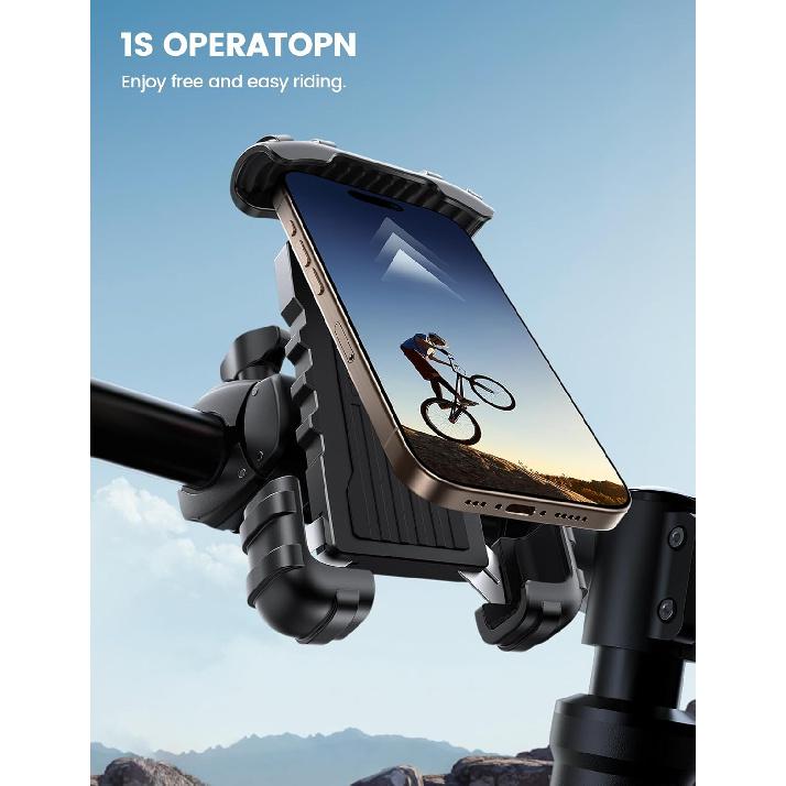 Lamicall Bike Phone Holder Mount - Motorcycle Handlebar Phone Mount Clamp, One Hand Operation, ATV Scooter Phone Clip for iPhone Air 17 16 15 Pro Max