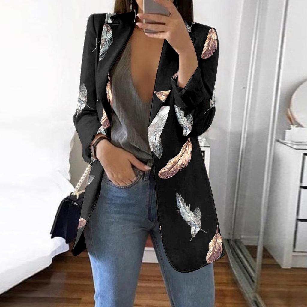 Women's Casual Fashion Print Lapel Long Sleeve Slim Fit Small Button Jacket