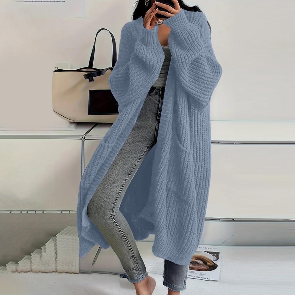 Женский однотонный кардиган машинной вязки с длинным рукавом до колена, ленивый тренд, куртка для волос средней длины