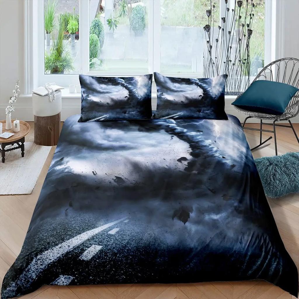 Highway Duvet Cover Set Tornado Lightning Bedding Set Disaster Queen King 2/3 Pcs Polyester Quilt Cover For Adults Boys Teens