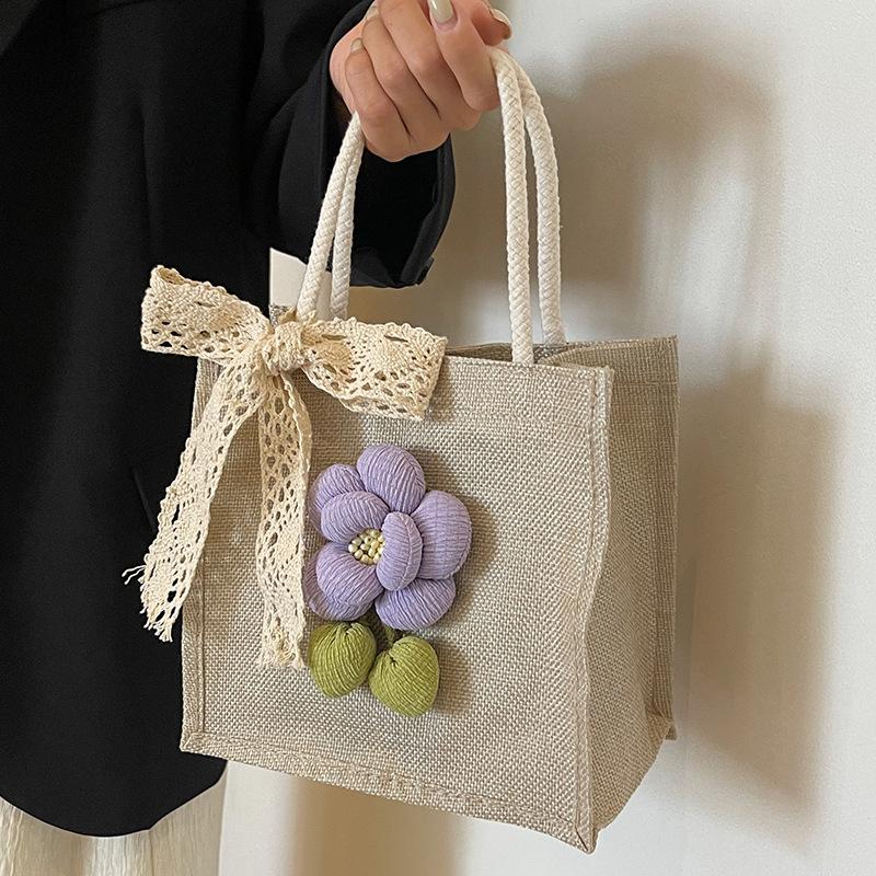 Linen Handbag Bag Women's High Sense Versatile Gift Bag Fashion Go Out Lunch Box Handbag
