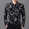 Spring Autumn New Men Clothing Thin Vintage Shirts Lapel Printing Pocket Single Breasted Fashion Business Loose Long Sleeve Tops