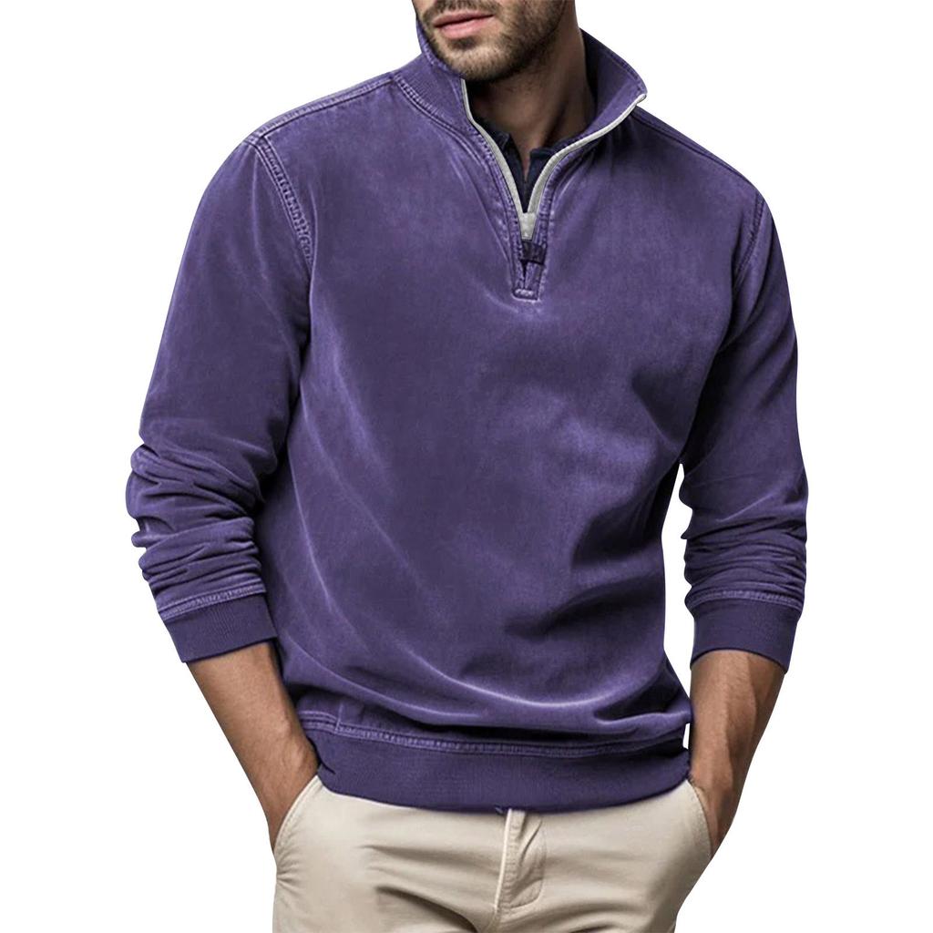 Мужской модный топ, повседневный приталенный пуловер с длинным рукавом на молнии, маленький высокий воротник