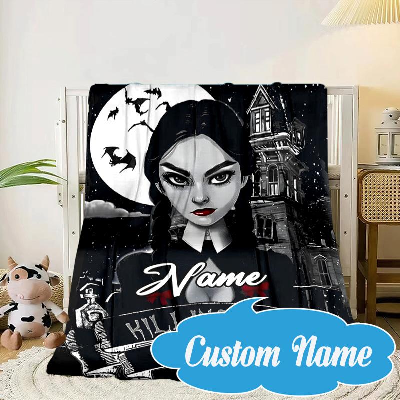 Custom Name Nightmare Addams Blanket bed sofa Blanket Flannel Blanket for Camping, Hiking, Picnic Essentials,gift for Fan family