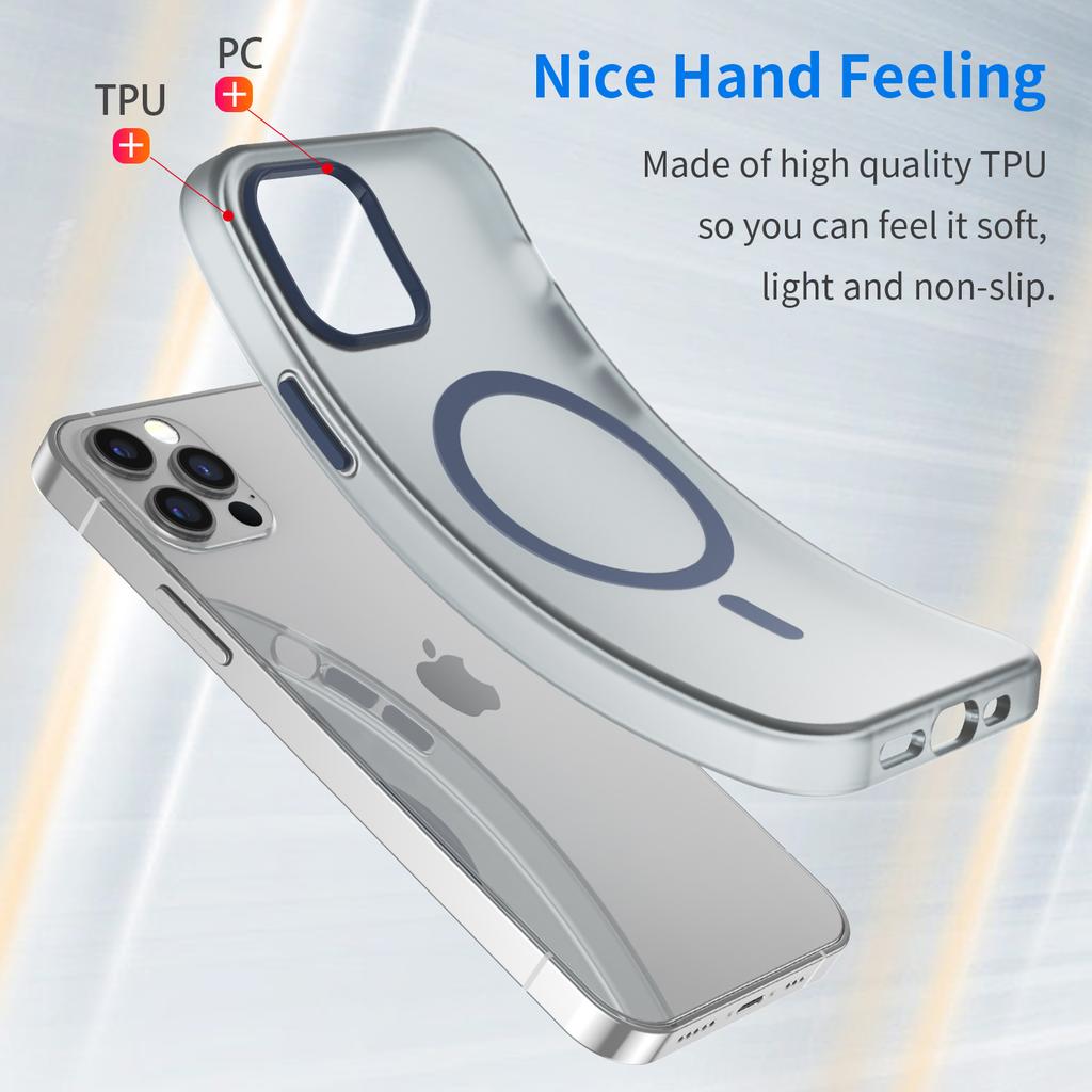 For iPhone 12 Pro Max 6.7 inch Magnetic Case Translucent Matte TPU+PC Phone Cover Compatible with MagSafe