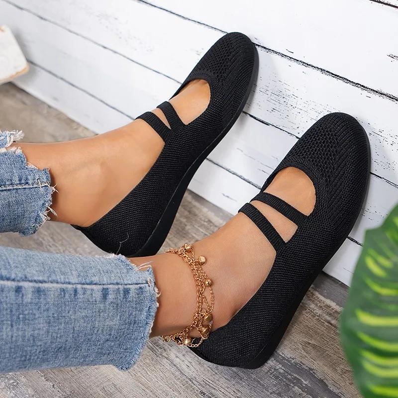 Fashion 2024 Hot Sale Ladies Shoes Elastic Band Women's Flats Fashion Mesh Casual Flats Women New Round Toe Plus Size Flat Low Heels