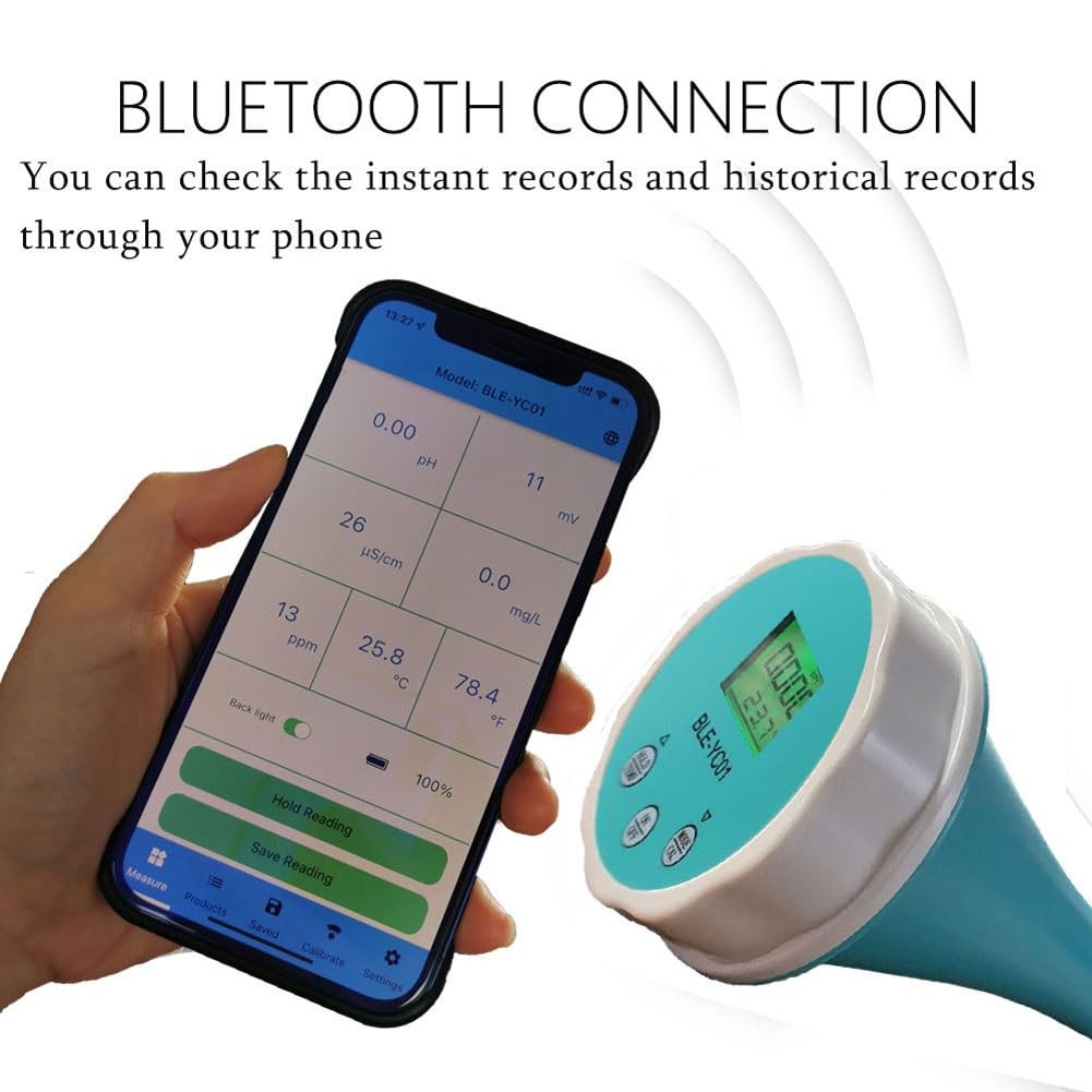 6-In-1 Smart Pool Water Quality Tester Pool Thermometer Bluetooth Pool Monitor Digital Temp Chlorine For Swimming Pool Aquarium