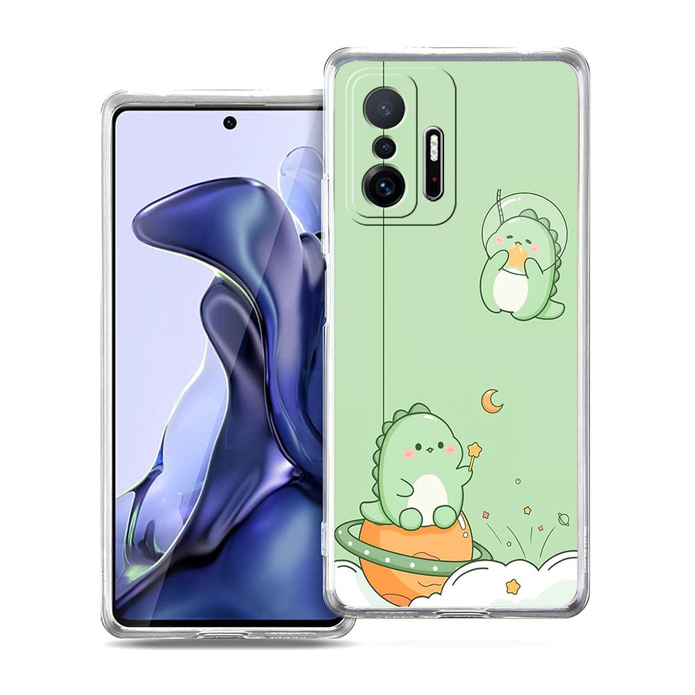 Прозрачный чехол для телефона для Xiaomi Mi 14 13 12 11 Ultra 13T 12T 11T Poco X3 NFC F3 F6 Pro Lite 5G Мягкий ТПУ Смешной Мультяшный Динозавр
