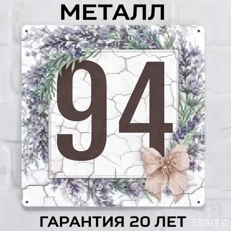 Металлическая табличка с номером дома в деревенском стиле, лавандовая, 20x20 см