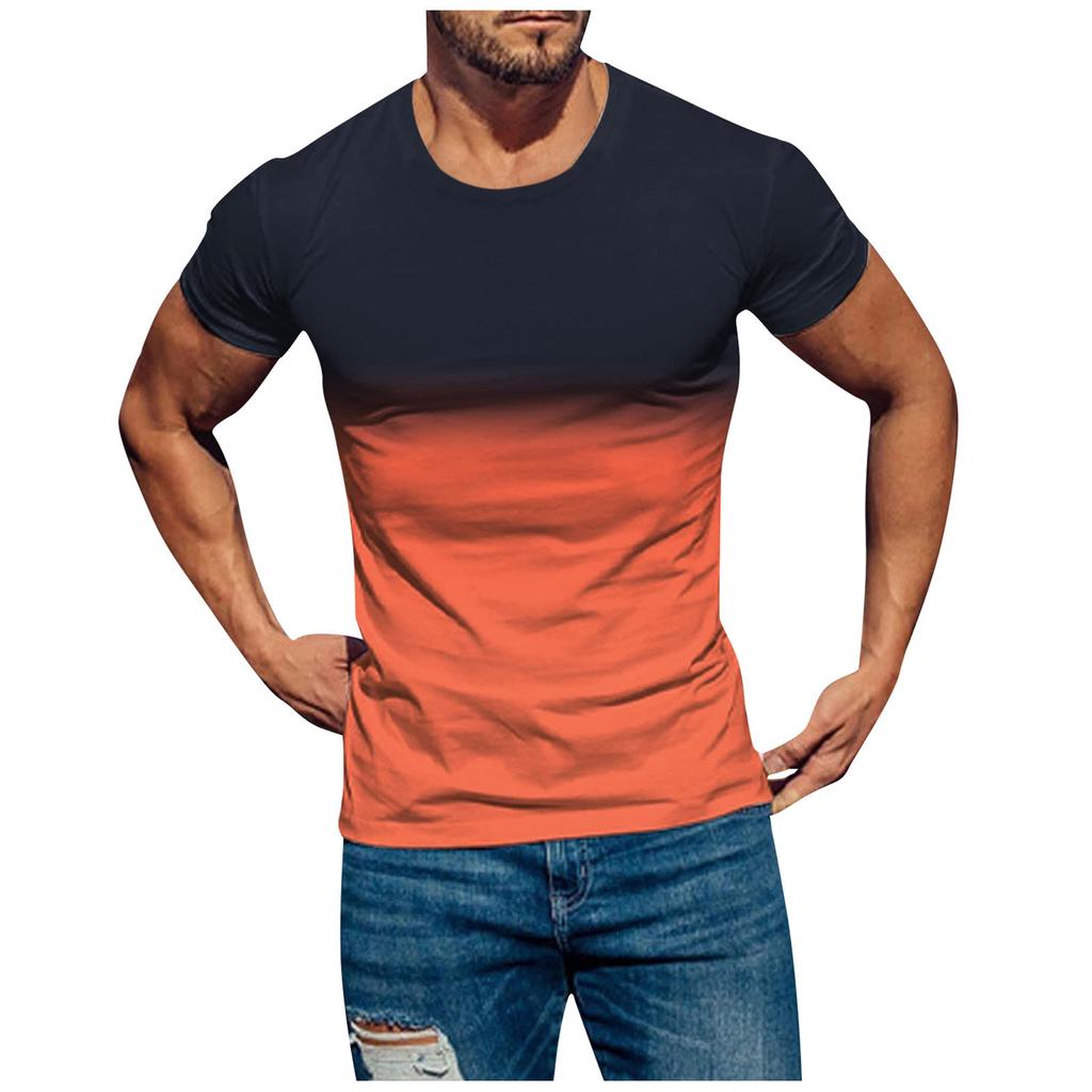Mens T Shirts Casual Short Sleeve Shirts Gradient Neck Soft Loose Fit Graphic Tees Summer Tshirts For Men