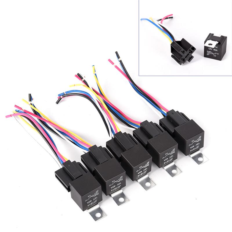 Waterproof Automotive Relay 12v 5pin 40a Car Relay With Black Red Copper Terminal Auto Relay With Relay Socket 1pc
