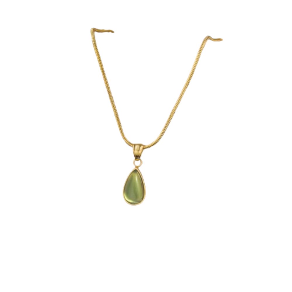 Olive-green Water Drop Neck Chain Colorfast Snake Bone Chain Necklace Drop Pendant Necklace Unisex