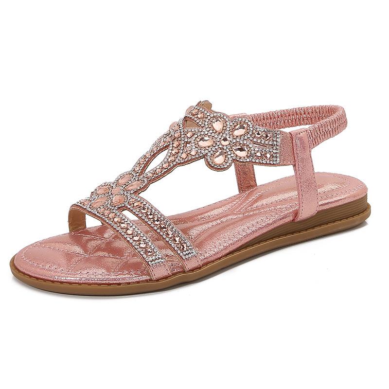 2025 IELTS Run Large Size Hollow, Flat Bottom Rhinestone Sandals, Bohemian Comfort Women's Shoes Summer