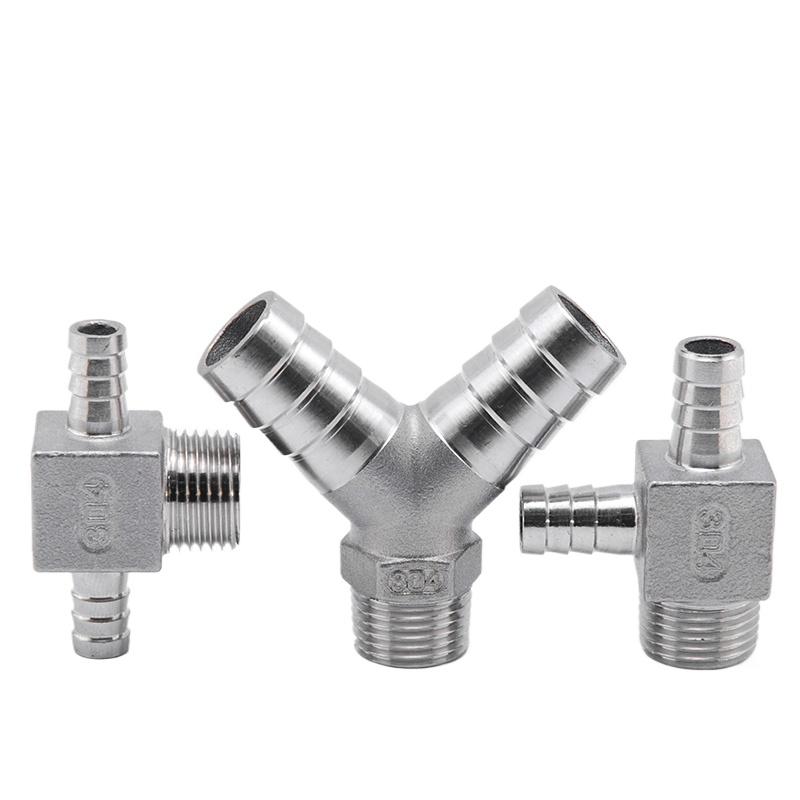 1/4" 3/8" 1/2" BSPT Наружная резьба x 8 10 12 15 19 20 мм Штуцер-тройник для шланга 3 направления 304 Нержавеющая сталь Фитинг для трубы Соединитель Разветвитель
