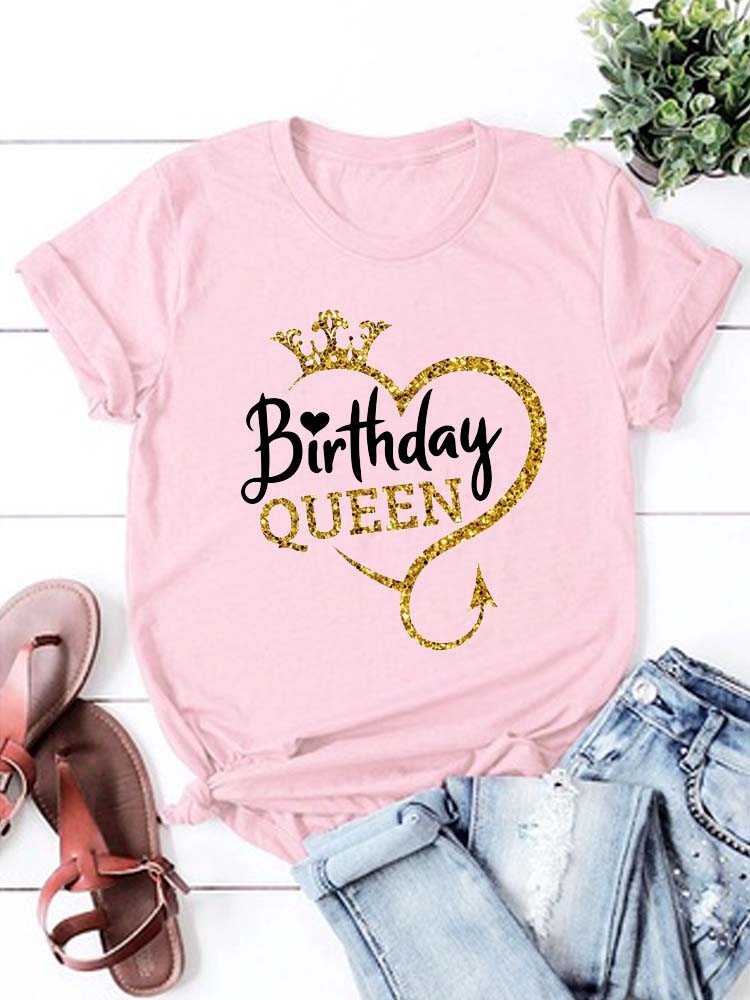 Birthday Gift For Girls Birthday Queen Graphic Print Tshirt Unisexs Clothing Harajuku Summer Short Sleeves Crew Neck Tshirt