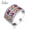 SODROV Rainbow Crystal Jewelry Rings for Women Colorful Zircon Ring