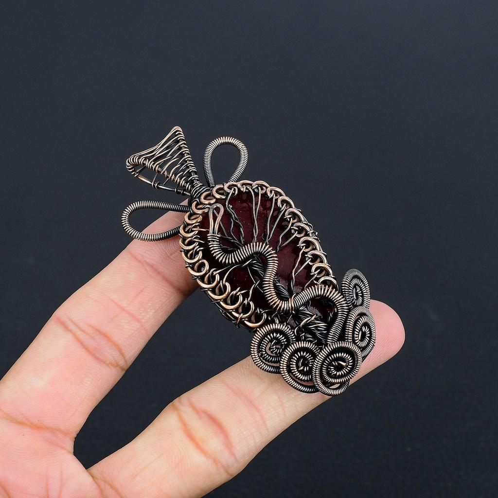 Red Flash Labradorite Pendant, 999 Copper Wire Wrapped Jewelry, Gemstone Jewelry Pendant, Handmade Wedding Gift Jewelry