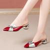 2025 Summer New Pointed Half Slippers Women's Middle Heel Bag Fashion Wear Versatile Sandals Women's Thick Heel Women's Lazy Drag