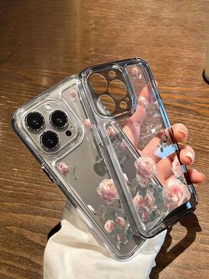 Подходит для iPhone 15, чехол для телефона iPhone 14/13 Promax Soft Anti Drop Plus, розовая роза