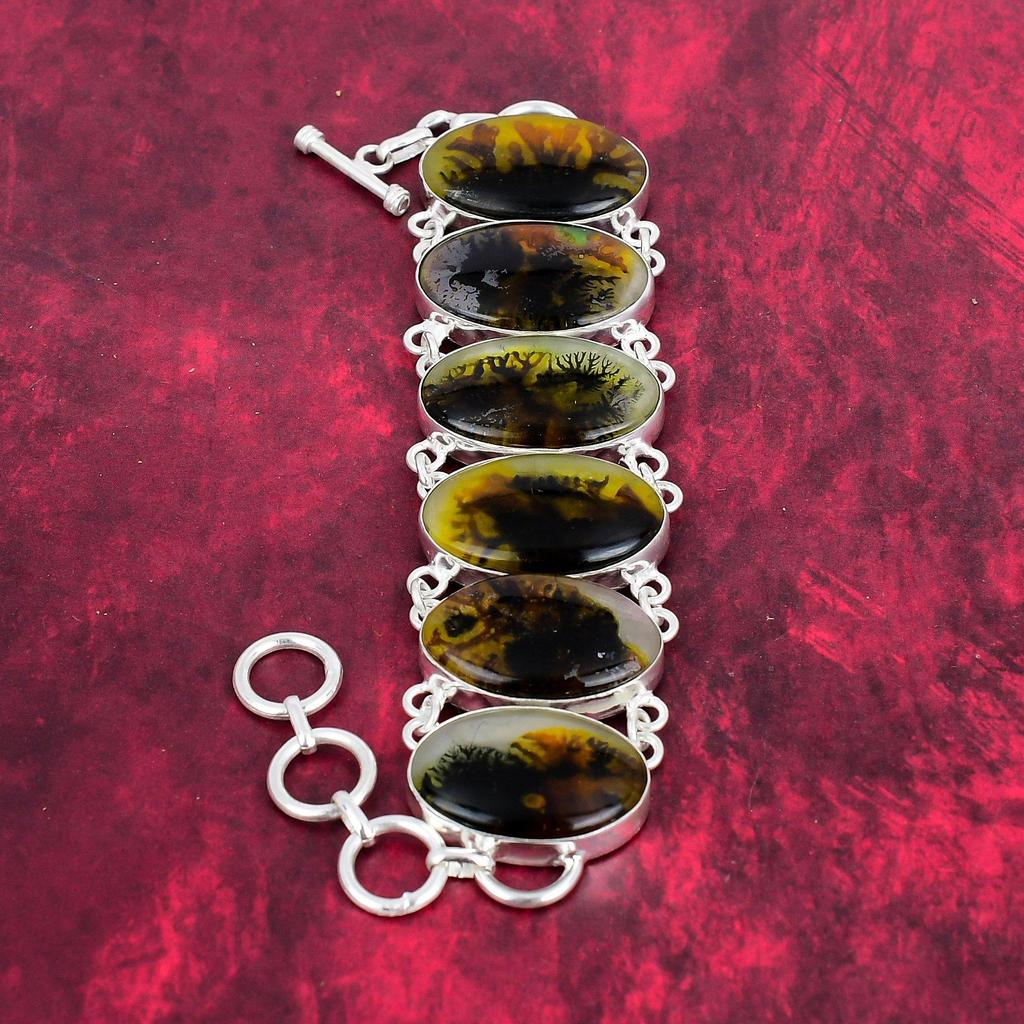 Браслет и ожерелье из драгоценного камня дендритового опала, комплект ювелирных изделий из стерлингового серебра 925 пробы, ювелирные изделия ручной работы, регулируемая цепочка, подарок на годовщину для нее
