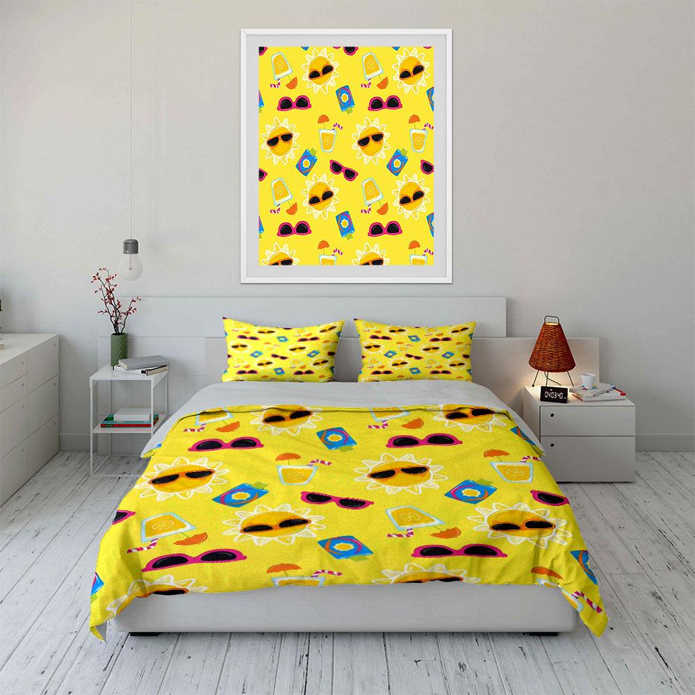"Yellow Sun and Sunglasses Set" Bedding Duvet Cover Set Duvet Cover Pillowcases (1 * Duvet Cover 2 * Pillowcases, without duvet insert)
