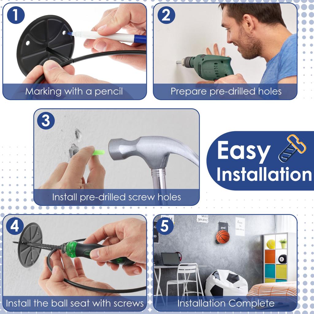 3/4 шт. Стойка для хранения баскетбольных, футбольных, волейбольных мячей, настенная стойка для хранения баскетбольных мячей, экономия места в гостиной, подставка для мячей