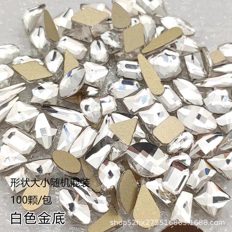 Yiwu Nail Art Diamond Mixed Mini Small Nail Art Flat Bottom Special-Shaped Diamond Mixed K9 Champagne Nail Art Jewelry
