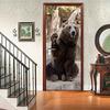 3D Door Mural Animal Brown Bear Art Door Stickers for Interior Doors, Bedroom Living Room Bathroom Murals Decoration