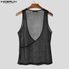 INCERUN Men Deep V Neck Strap Sleeveless See Through Mesh Sheer Tank Tops