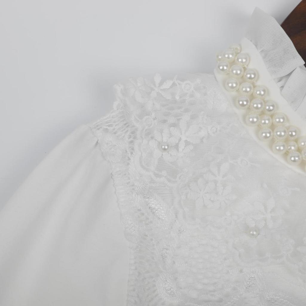 Весенне-осенне-зимняя блузка для девочек, рубашки для маленьких школьников, топы для девочек, хлопковая кружевная детская рубашка с длинными рукавами, детская одежда