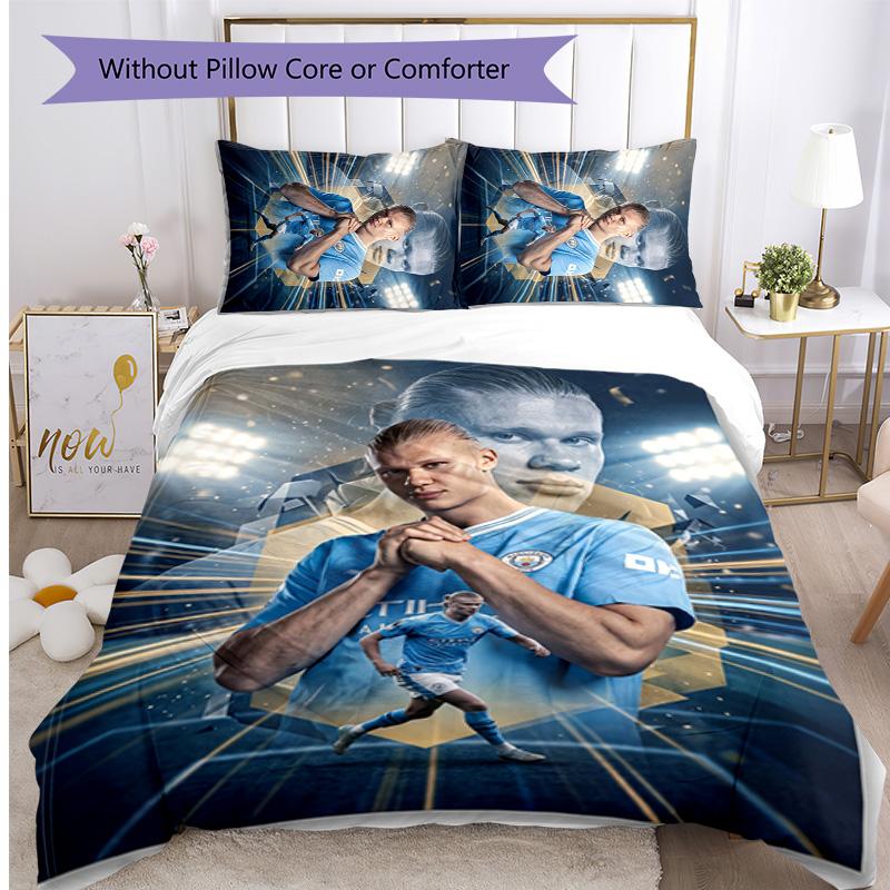 Erling Haaland Printed 3PCS Bedding Set Breathable Duvet Cover with Pillowcases Decorative Bed Linen for Bedroom Home