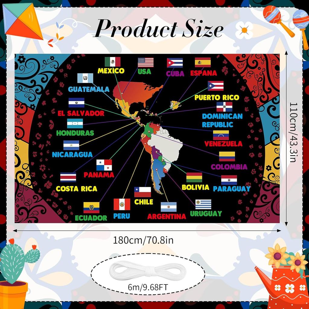Hispanic Heritage Month Decorations 70.8 x 43.3inch Latin n Banner Spanish Classroom Decorations National Hispanic Heritage Month Decorations Latin