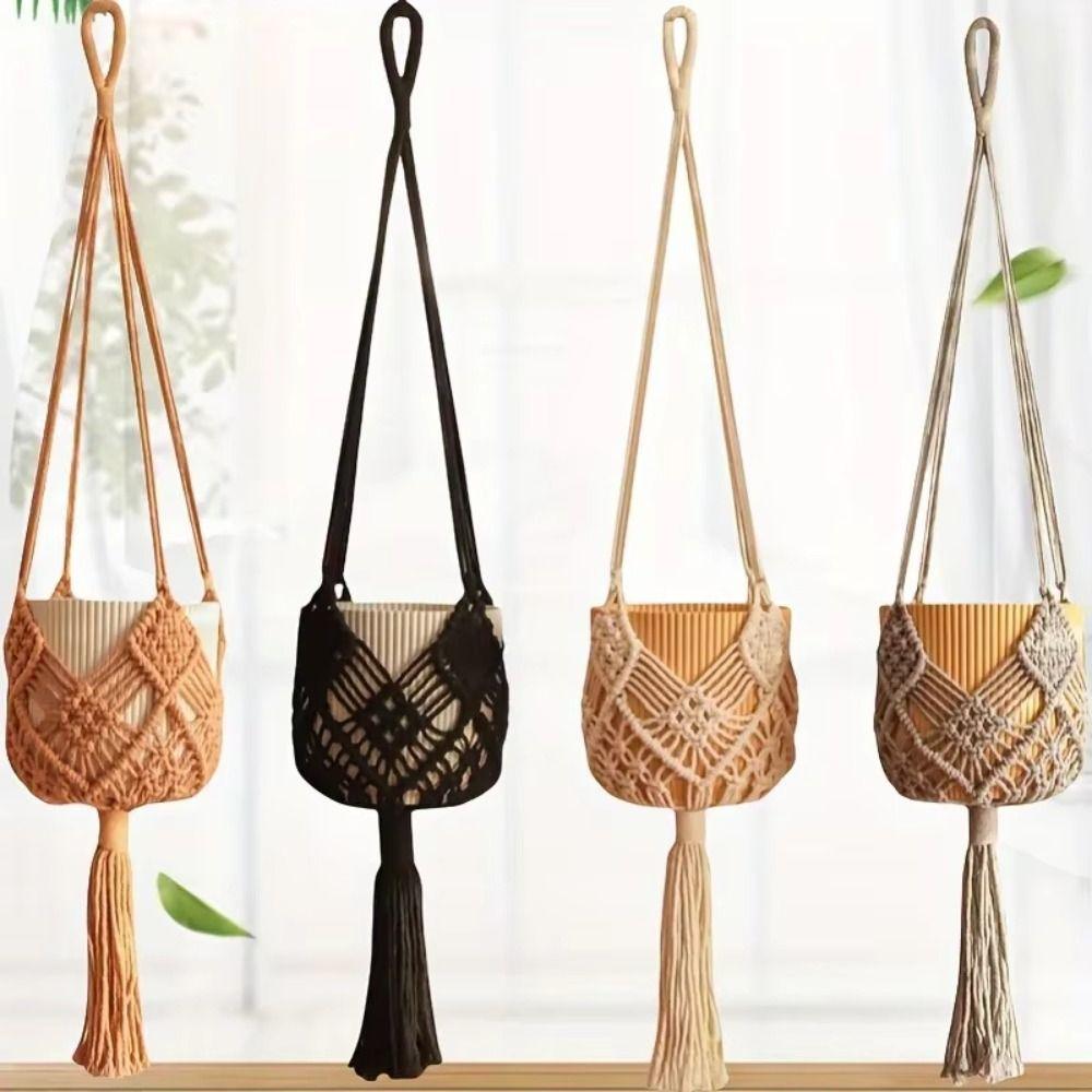 Boho Plant Hanger Cotton Rope Woven Flower Pot for Indoor Outdoor Hanging Succulents