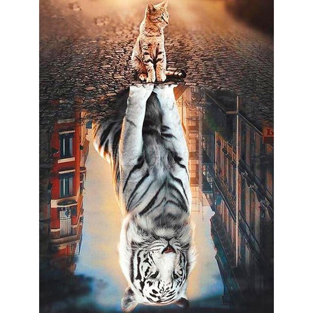 DIY 5D Алмазная картина Тигр Полный круглый Мозаика Алмазная вышивка Горный хрусталь Картина Декор Главная