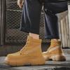 Осенне-зимняя мода Мужские желтые ботинки Модные уличные кожаные ботильоны Мужские рабочие ботинки Массивные мотоциклетные ботинки на шнуровке