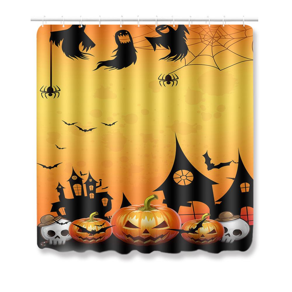 Halloween Shower Curtain Floor Mat Combination Four-Piece Set Bathroom Toilet Carpet Shower Room Foot Mat
