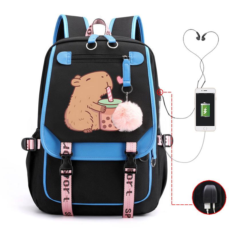 Милый рюкзак для отдыха и путешествий с принтом капибары и многофункциональным USB-портом