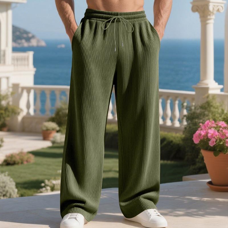 Men's Casual Minimalist Loose Fit Straight Pants Solid Color Long Pants Casual Pants