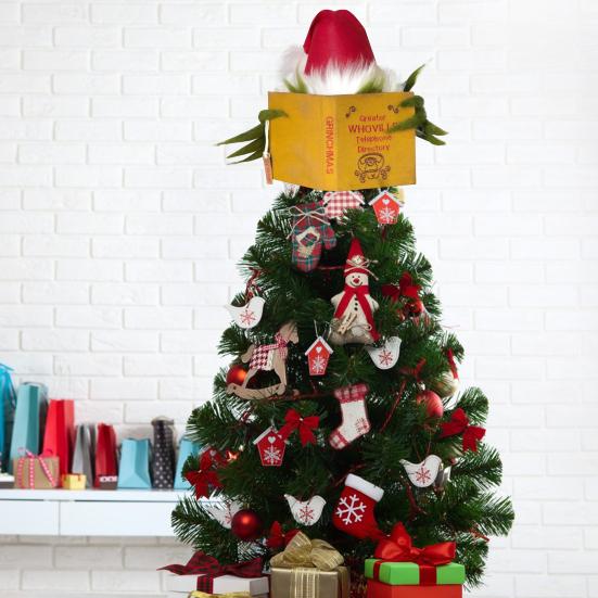 Рождественская елка орнамент рабочего стола чтение пушистая плюшевая кукла шляпа Санта красочные декоративные новый год