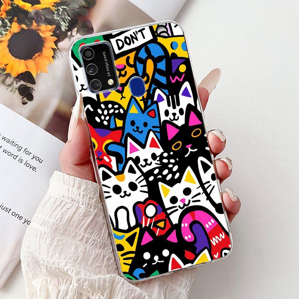 Cute Cat Caroon Cover For Samsung Galaxy A21s Case Soft Silicone Fundas Phone Cases For Samsung A 21s A21s SM-A217F Full Bumper
