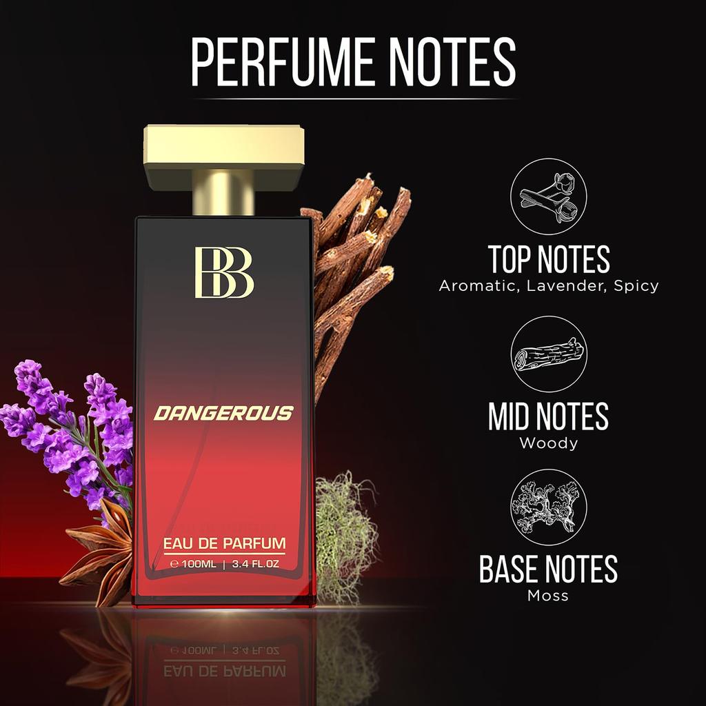 Bergamot Beaute Dangerous Eau De Parfum | Лучшие мужские духи с пряным и древесным стойким ароматом премиум-класса для мужчин, EDP 100 мл