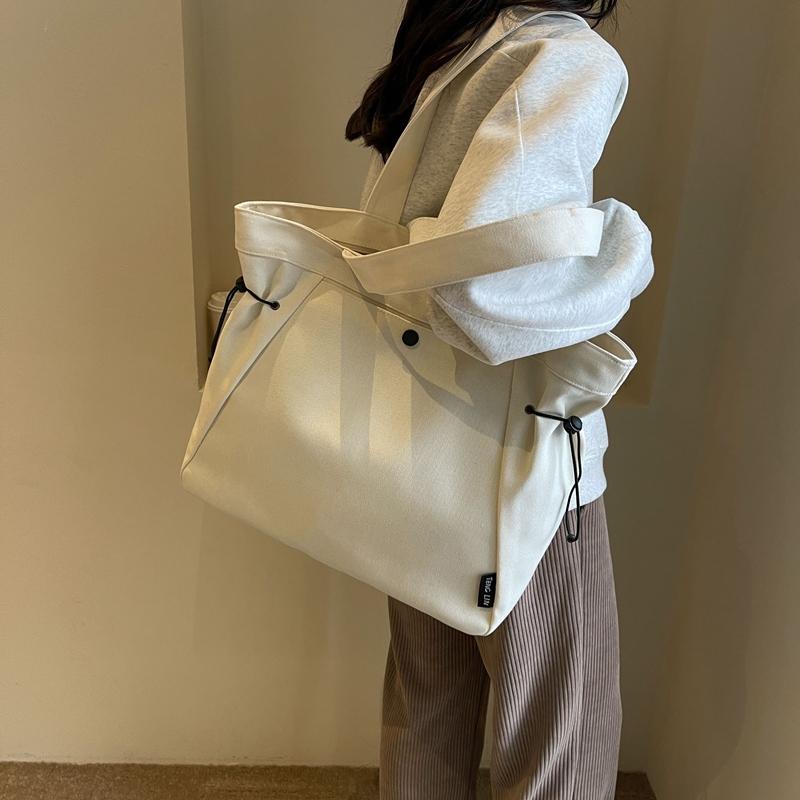 Однотонная холщовая сумка, женская сумка через плечо большой емкости, портативная большая сумка