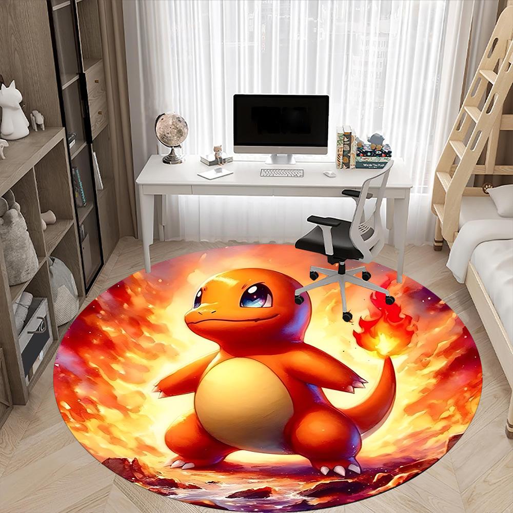 1pcPokémon Flame Dragon Office Round Area Rug, Indoor Mat Suitable For Office, Bedroom Living Room Home Decor, Room Deco, Offic a0928144
