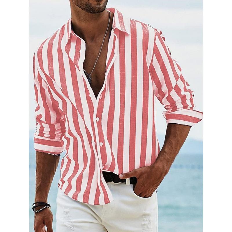 Striped Color Blocked Long Sleeved Shirt for Men In Spring Simple Solid Color Shirts Men’s