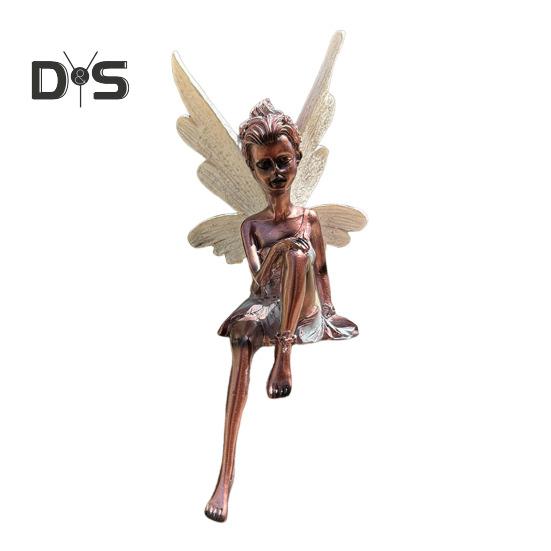 Скульптура из смолы «Цветочная фея», фигурка сидящей феи, украшение для сада, крылатая статуя феи для внутреннего рабочего стола, дворового искусства