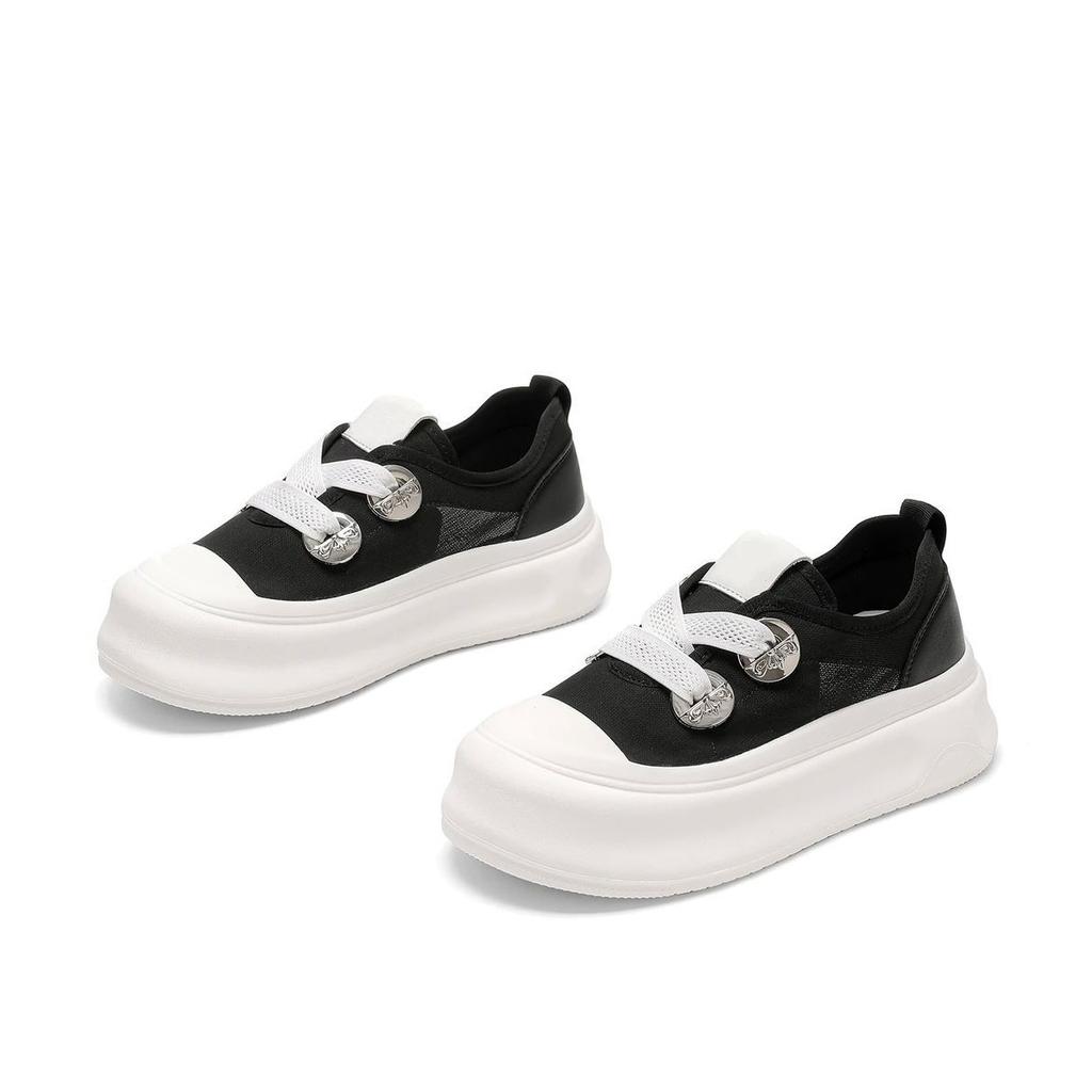 Fashion Casual White Shoes Women's Summer Thick Bottom Lace Up Mesh Breathable All-Matching Casual Sports Board Shoes