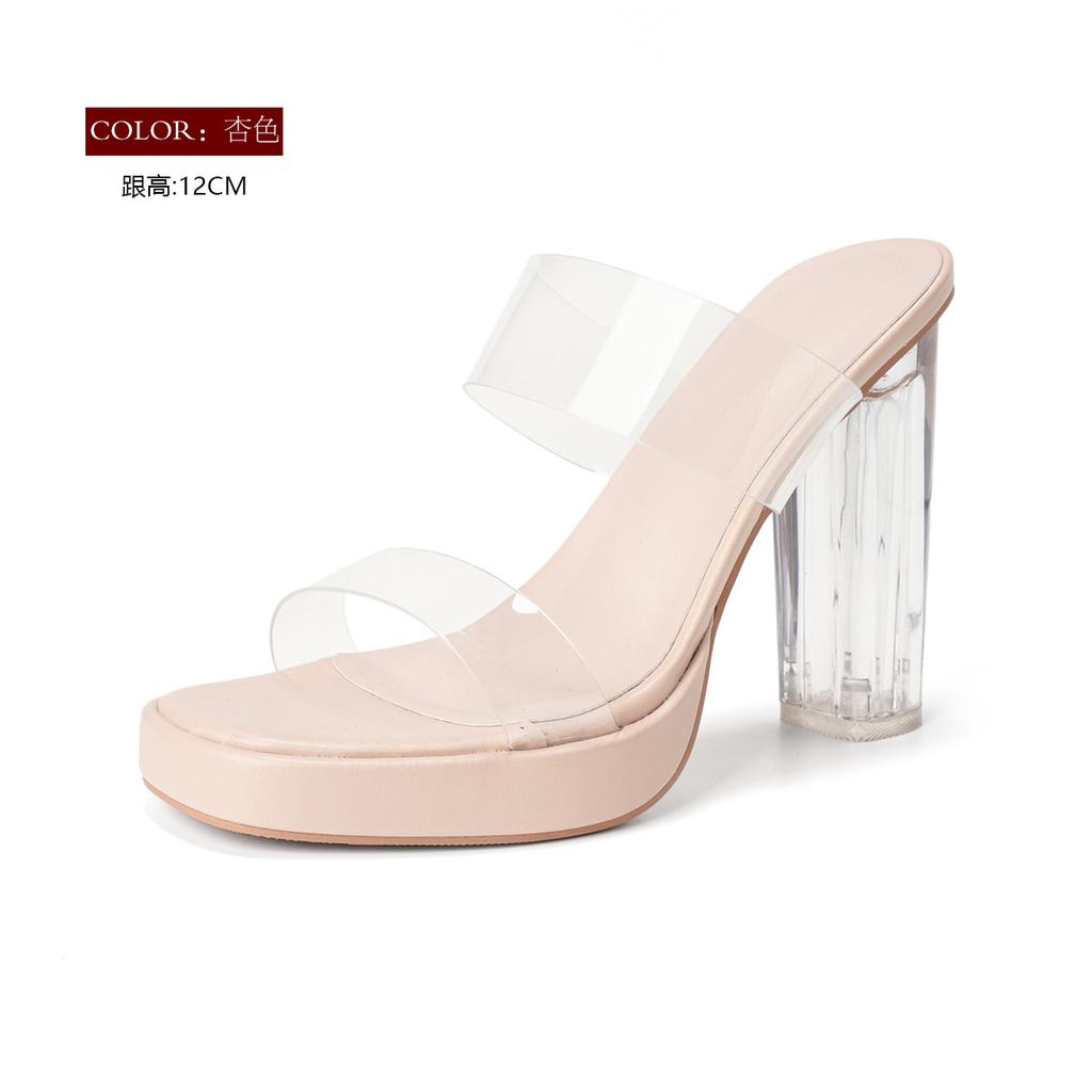 V Transparent High Heels Women's Summer Internet Celebrity Platform High Heels Crystal Block Heel Sandals Women