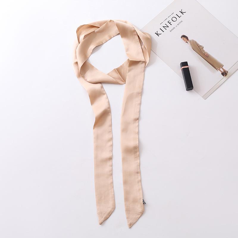 Women's Solid Silk Ribbon Scarf: Thin, Long, Narrow Neck Tie & Shirt Accessory