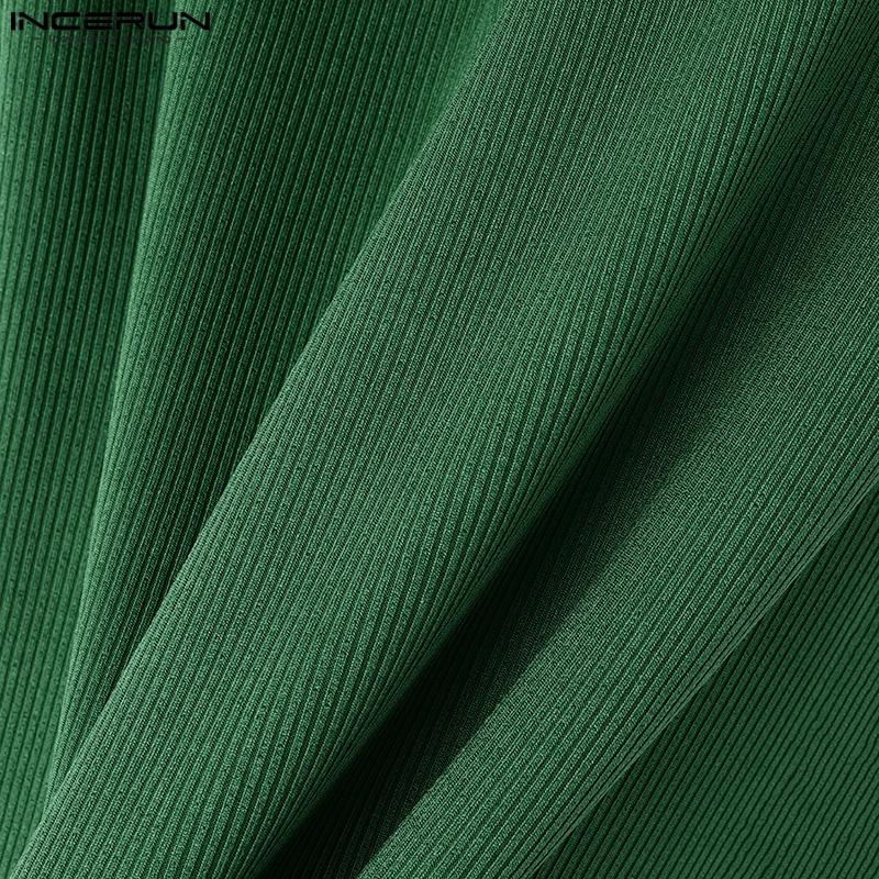 INCERUN Men Turtleneck Long Sleeve Hollow Tops Slim T-shirts